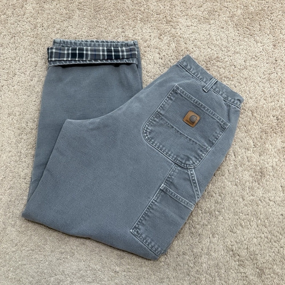 Vintage Carhartt Flannel Lined Pants Mens 34x30 Gray Carpenger Workwear B111 GVL